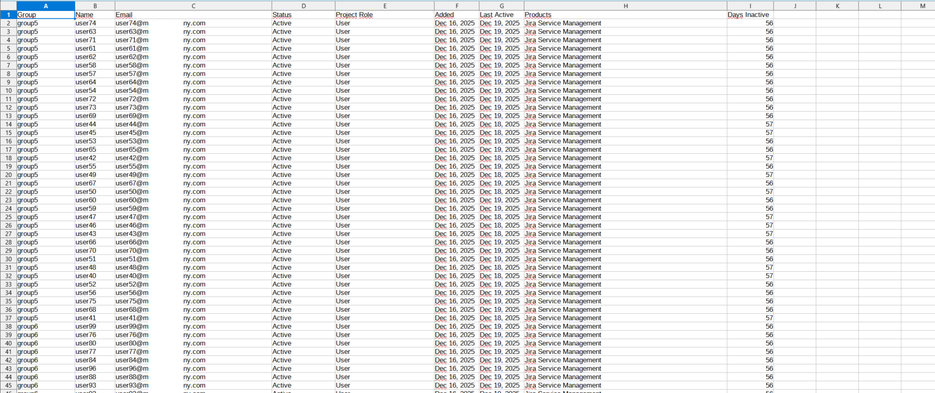 CSV export sample